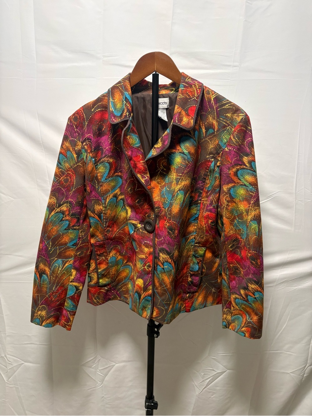 Chico's Multicolor Peacock-Pattern Blazer